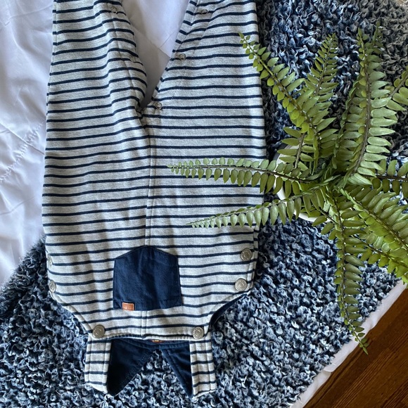 7 For All Mankind Other - Thick Gray + Navy Striped Overalls
